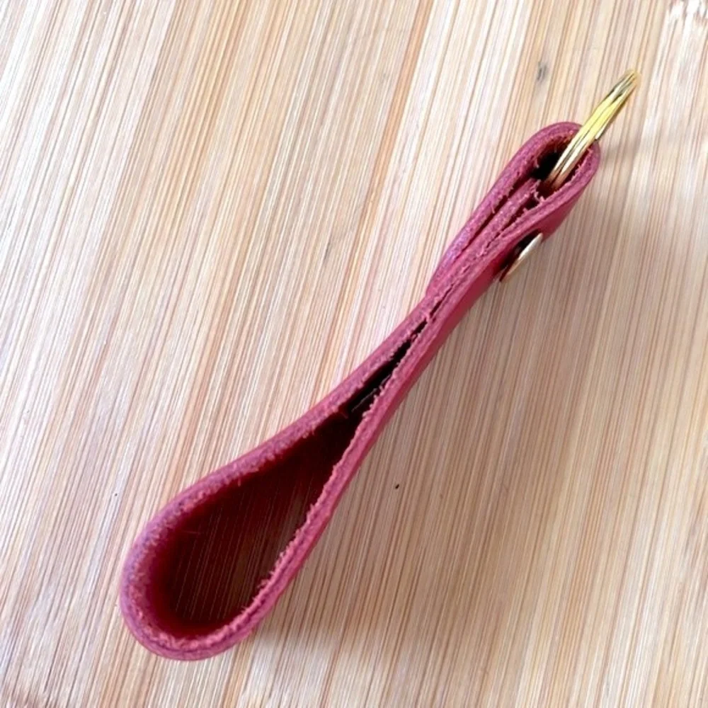 Brand New Giorgio Armani Gold Tone & Red Monogram A Keychain & Red Leather Strap